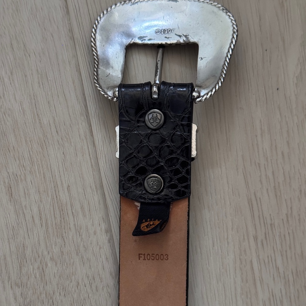VTG 90s Ariat Rhinestone Studded Black Leather Belt - Picture 6 of 8